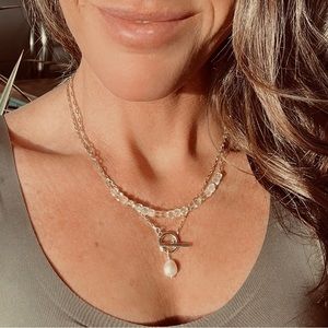 Waterproof Gold Toggle Necklace Baroque Pearl Gold Chain Necklace Pearl Necklace